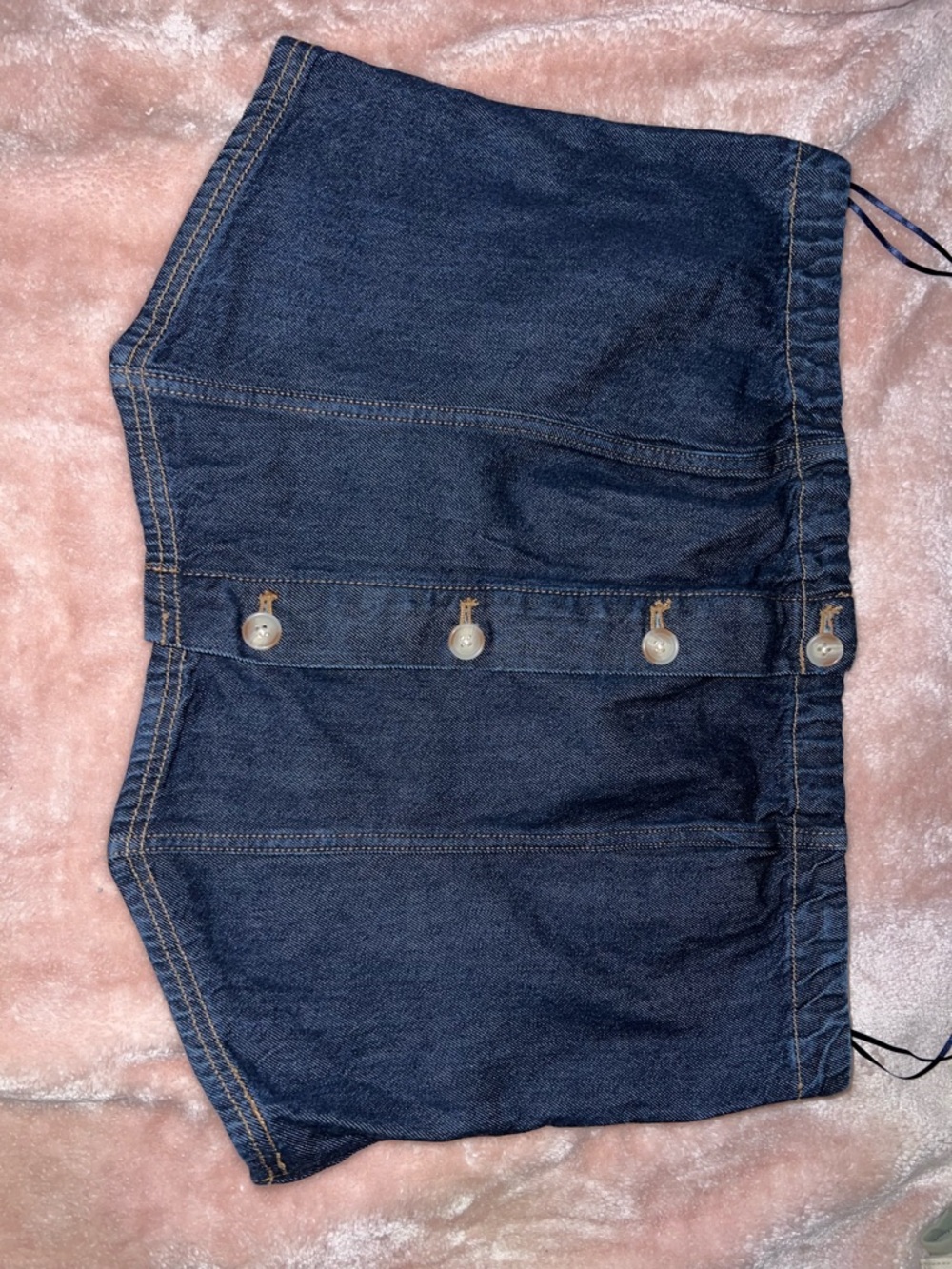 Dark Blue Denim Mini Skirt with Front Buttons - Women